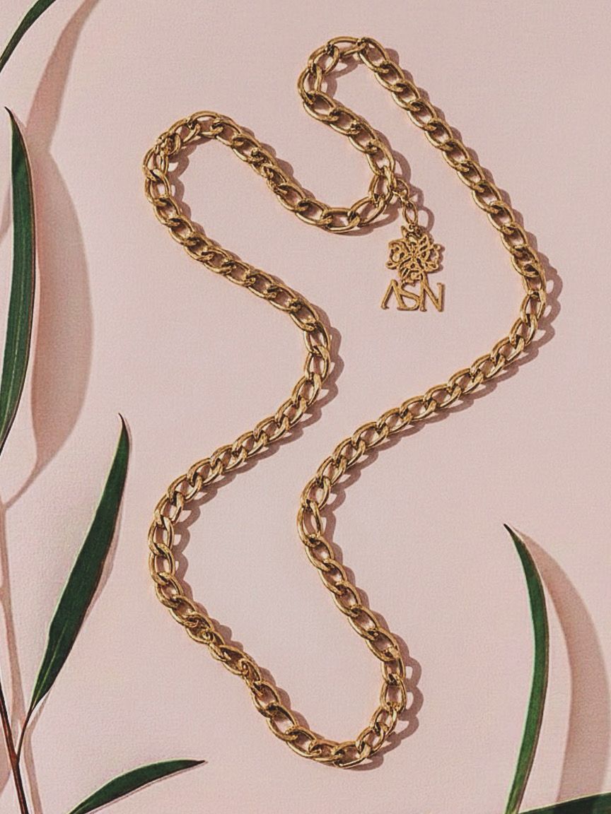 ASN Initial Chunky Gold Chain Necklace – Charm Pendant Personalized Monogram