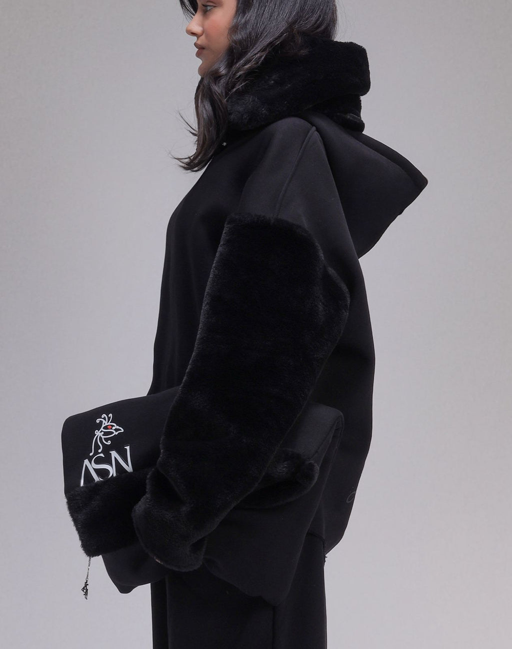 ASN Black Fur Hoodie