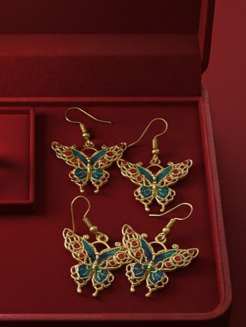 ASN Enamel Butterfly Drop Earrings – Gold