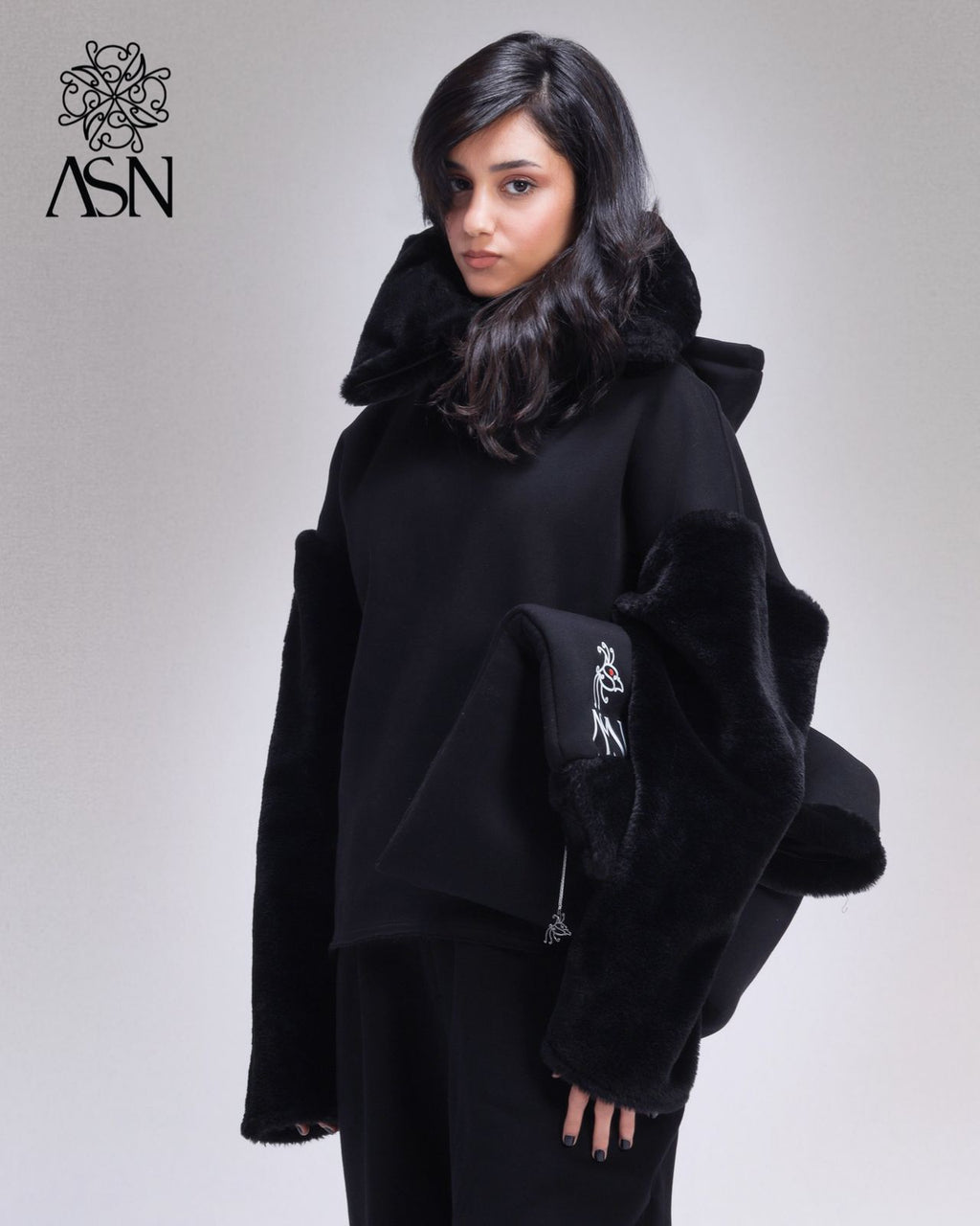 ASN Black Fur Hoodie