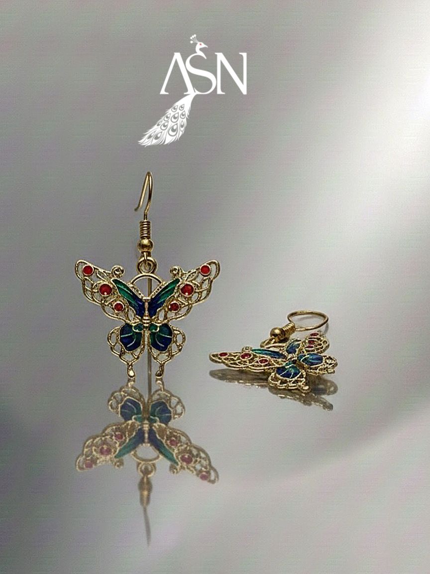 ASN Enamel Butterfly Drop Earrings – Gold