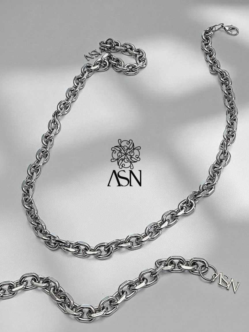 ASN Heavy Chunky Chain Necklace & Bracelet  – Silver