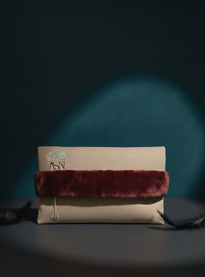ASN Fur Accent Clutch – Beige Edition