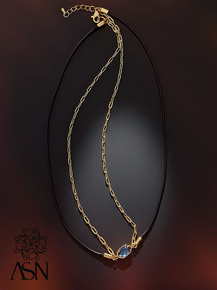 ASN Black Gem Leather Chain Necklace – Gold