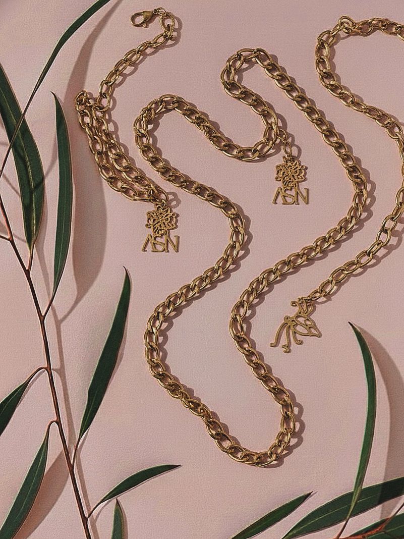 ASN Initial Chunky Gold Chain Necklace – Charm Pendant Personalized Monogram