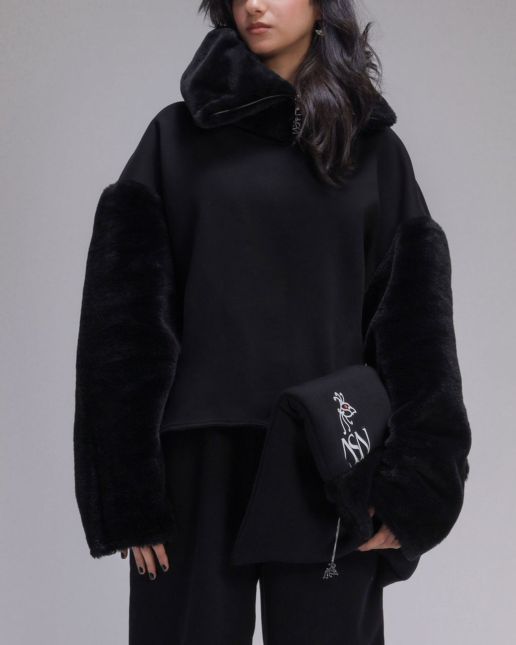 ASN Black Fur Hoodie